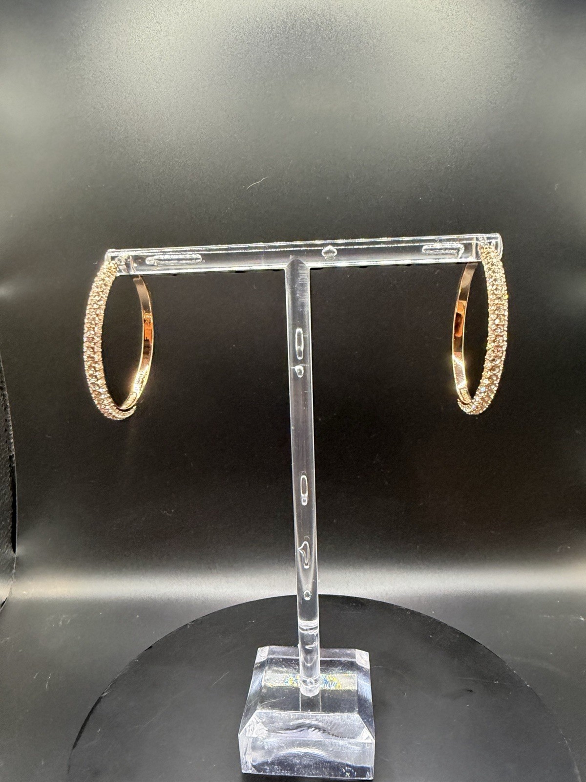 Origami Owl Gold Tone Pavé Crystal Hoop Earrings, Latch Back, Signed