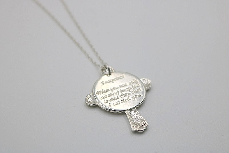 Gorham 925 Silver/Gold Tone Footprint Scripture Cross Necklace Pendant 26″