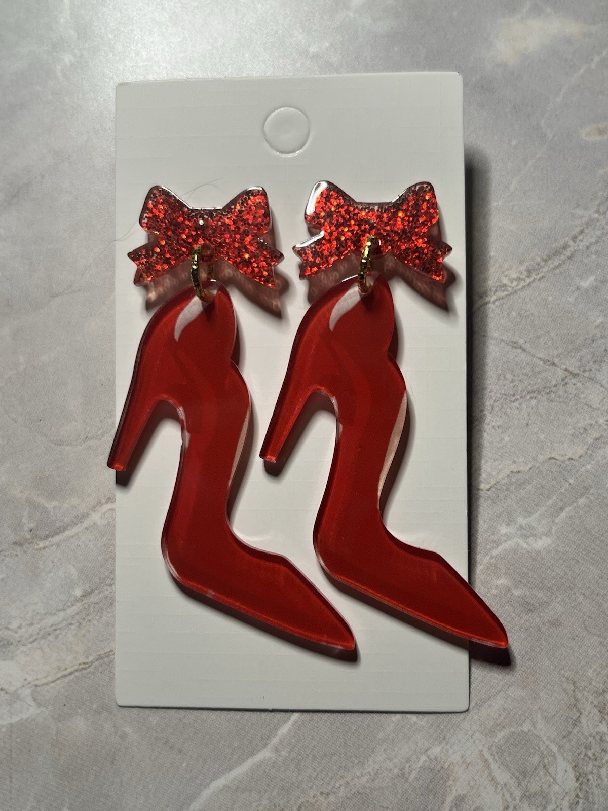 Red Stilettos High Heel Shoes Acrylic Earrings – Handmade