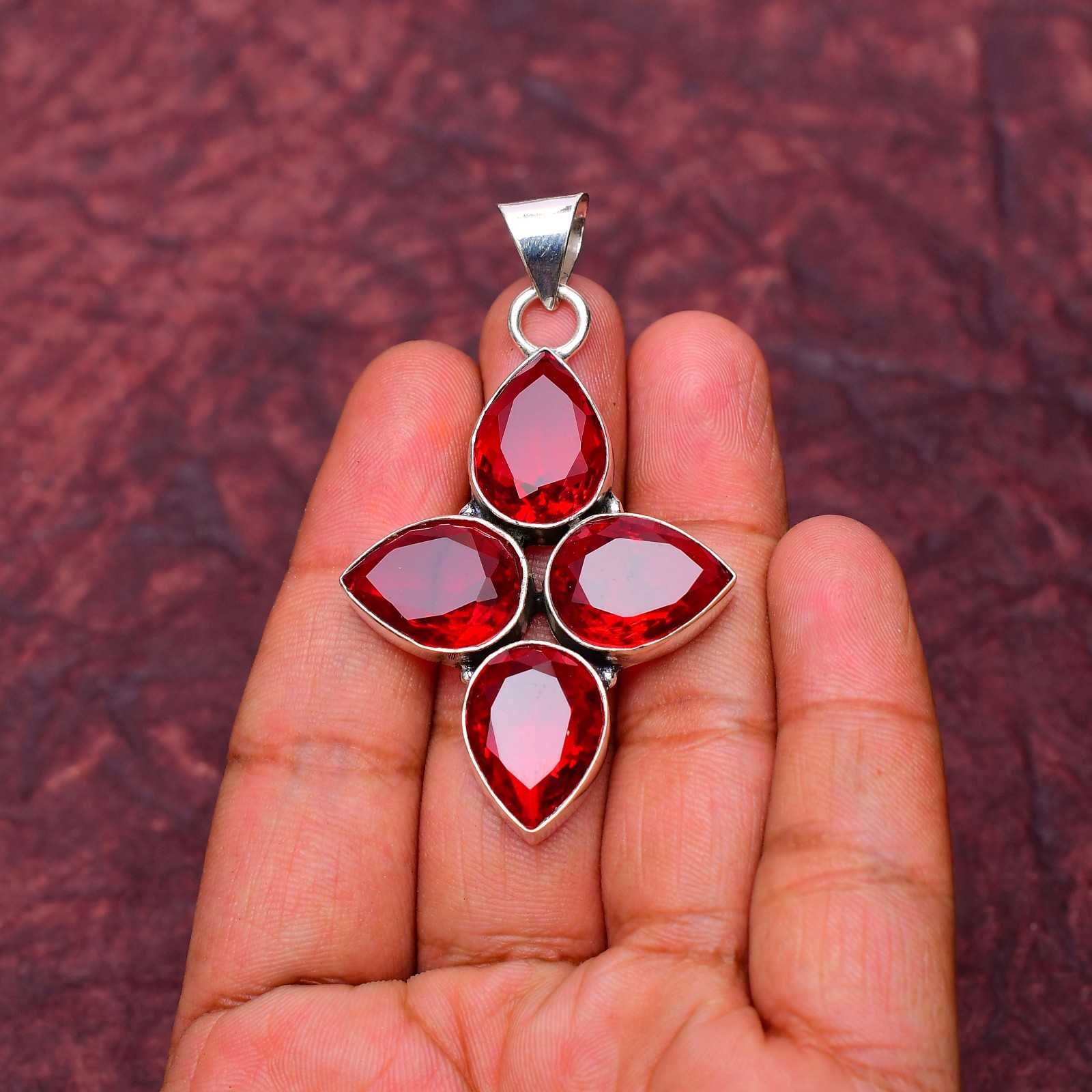 Garnet Gemstone 925 sterling silver Handmade jewelry Pendant 2.28″