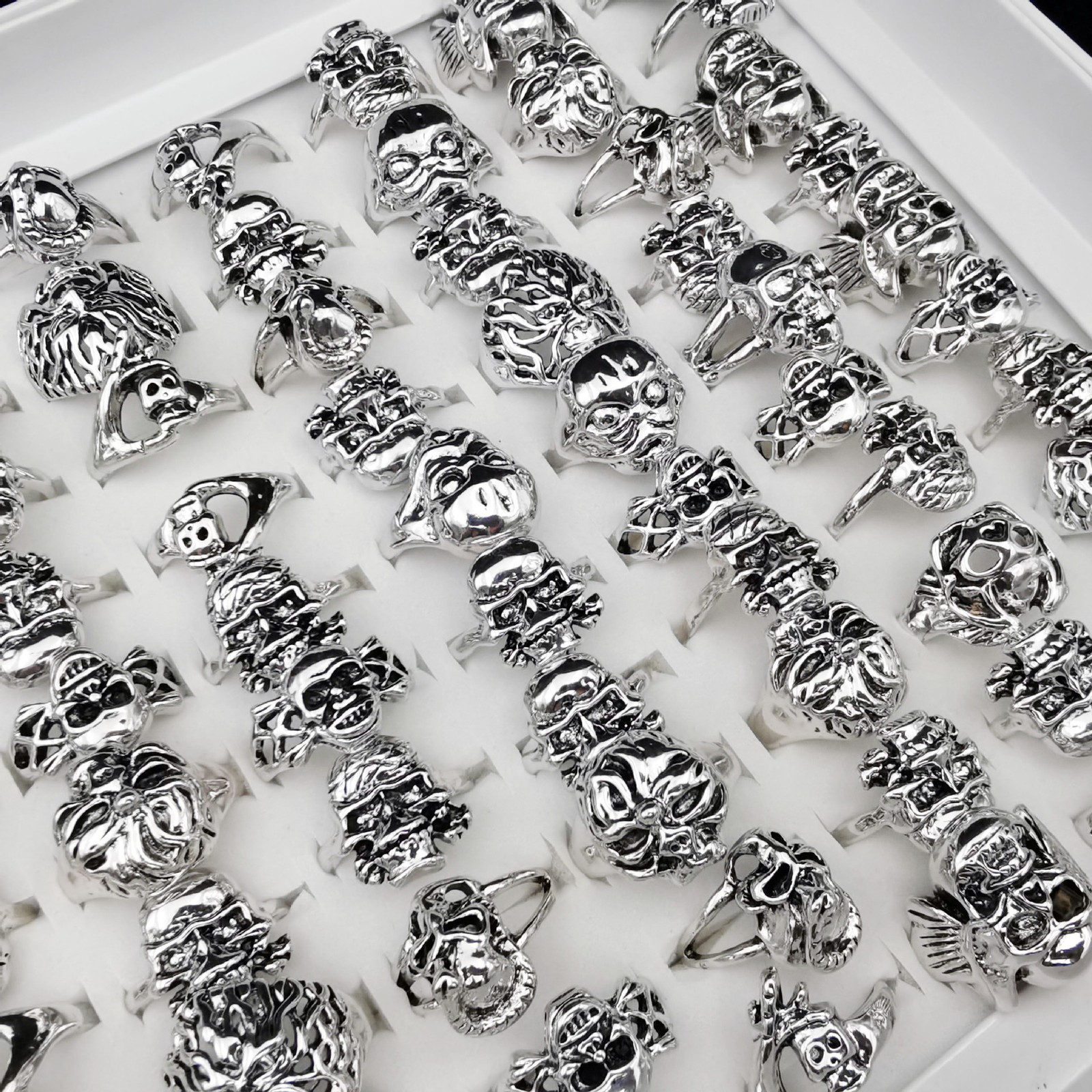 25/50Pcs Bulk Skeleton Rings Antique Silver Gothic Skull Halloween Daily Jewelry