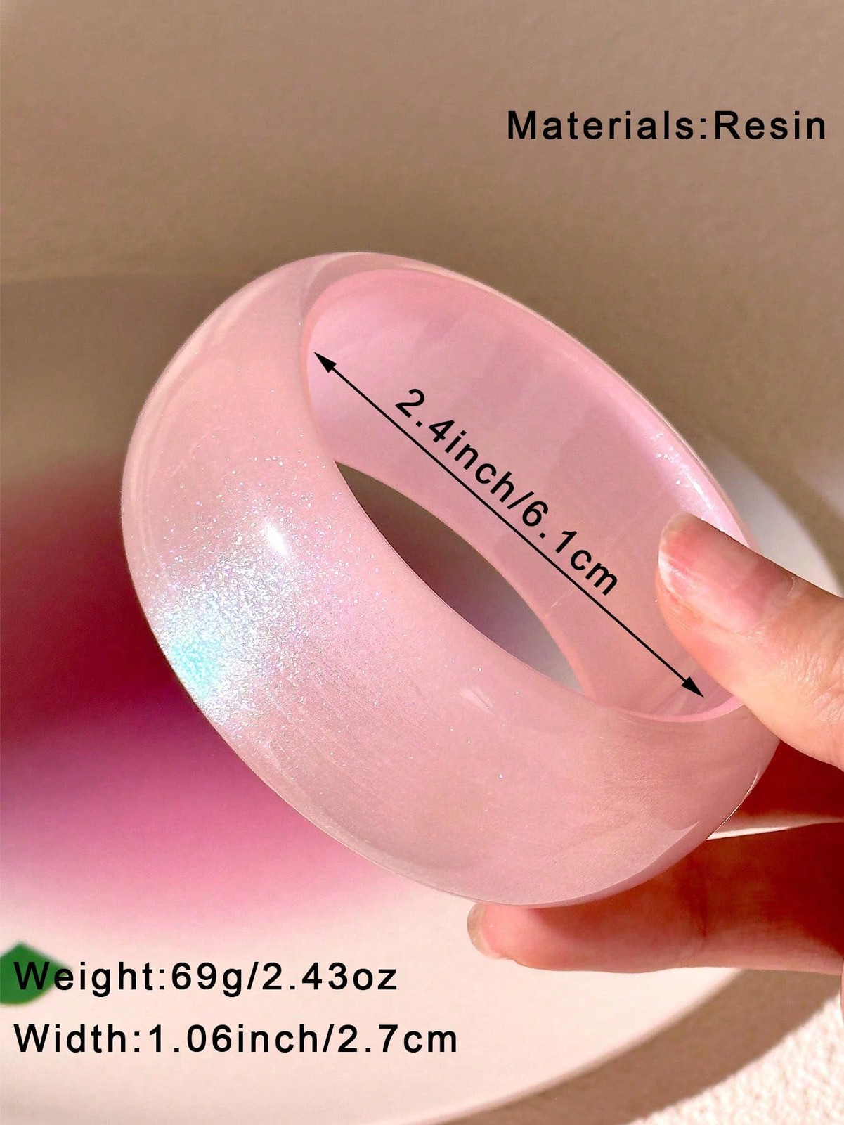 Glitter Round Resin Bangle For Women 2.4 Inch Diameter 69g