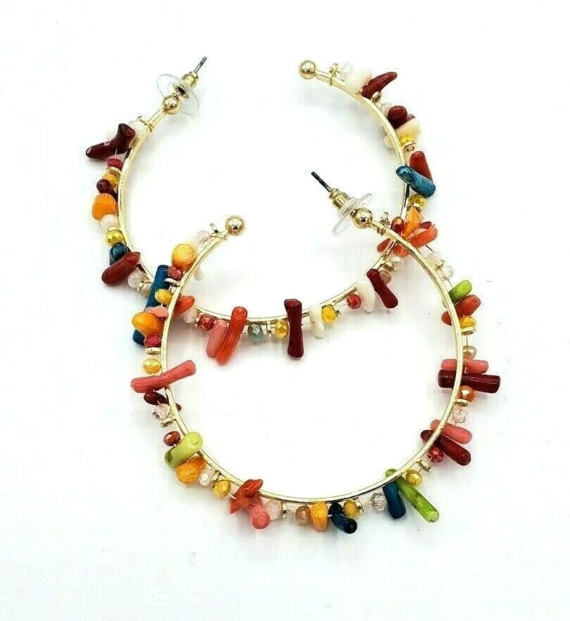 Boho Hoop Earrings Fashion Beaded Round Statement Stud Retro Multicolor