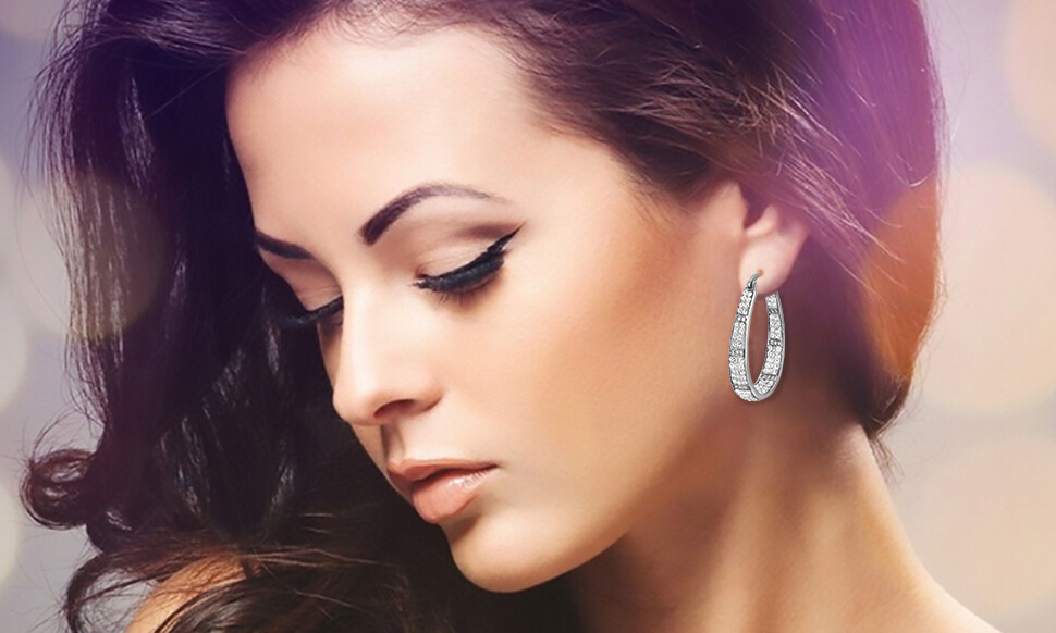 White Inside Out Hoops with Free 2.00 CT Studs made with Swarovski Elements