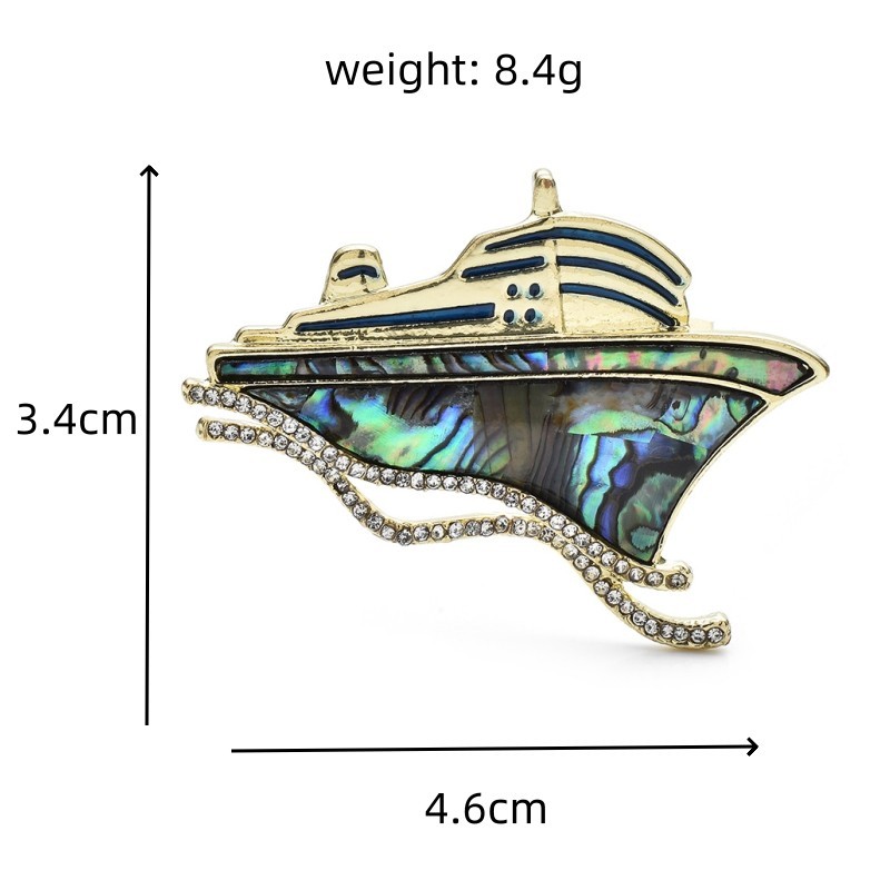 2pcs Scooter Dog & Cruise Ship Brooch Pin Set Crystal Enamel Travel Jewelry