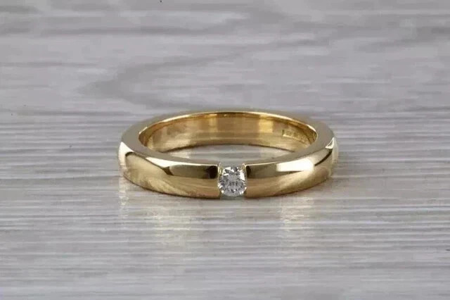 Real Moissanite 1.00Ct Round Cut Wedding Band Ring 14k Yellow Gold Plated Silver