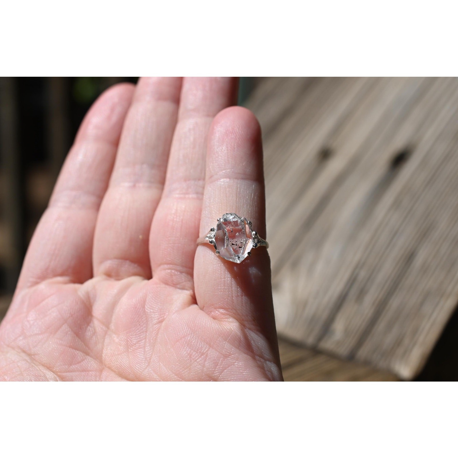 Herkimer Diamond Ring Rustic dainty unique alternative simple boho minimalist