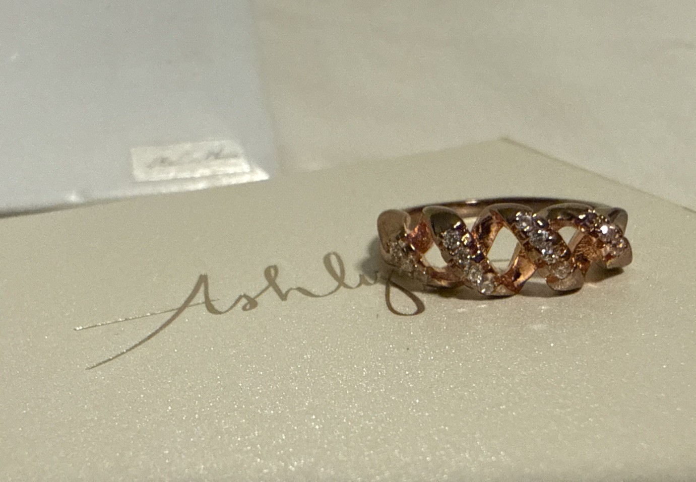 Ashlynn Avenue – Emrys 18K Rose-Gold Plated Weave Ring 0.24 Ctw – Size 7 w/box