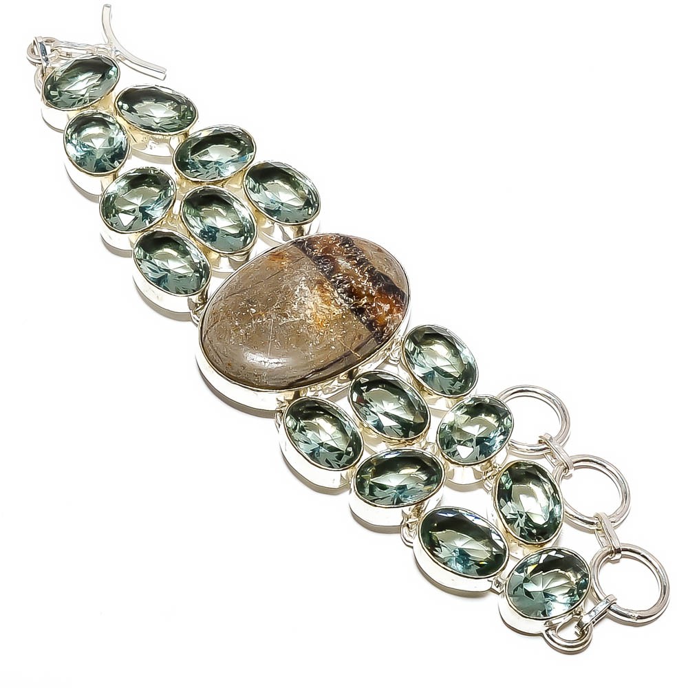 Natural Septerian Stone, Black Tourmaline 925 Sterling Silver Bracelet 7.99″ T27