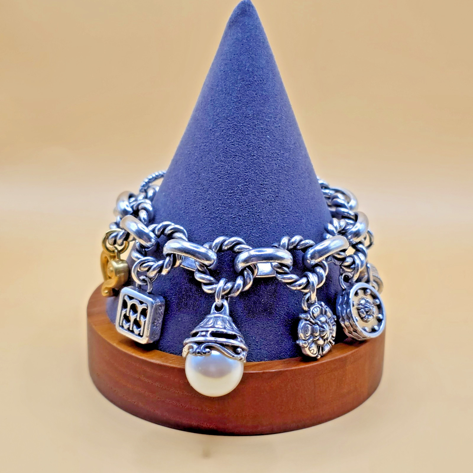 Y2K Vintage Brighton Twisted Rope Two-Toned Charm Bracelet with Toggle Closure