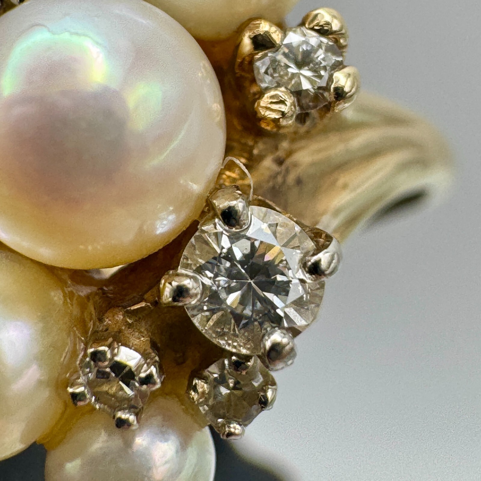 Solid 14k Gold Ring with Diamonds and Pearls / Size 6.85 / 5.6 Grams