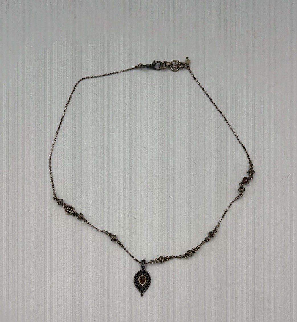 Lucky Brand Boho Brass Snake Pendant Beaded Necklace Peace Charm Bronze Tone