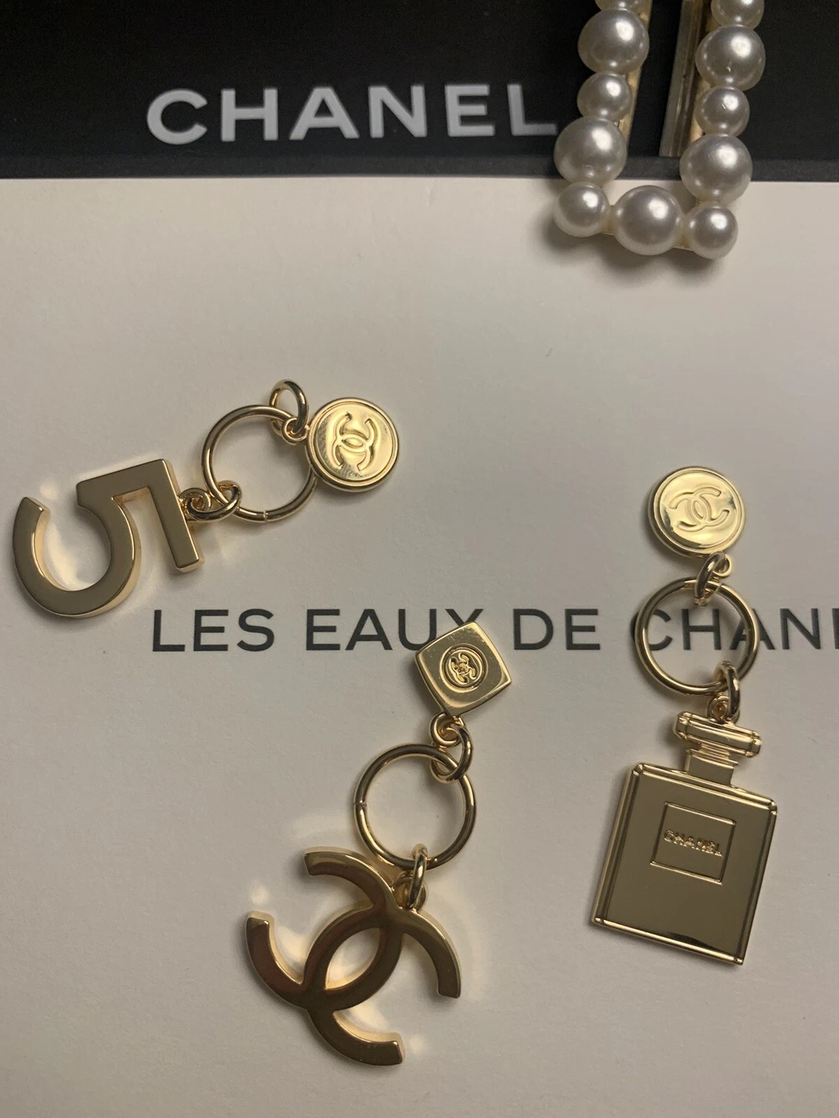 Rare Set of 3 CHANEL Beauty VIP Gift 2023 Holiday Gold Charm Pendant Christmas