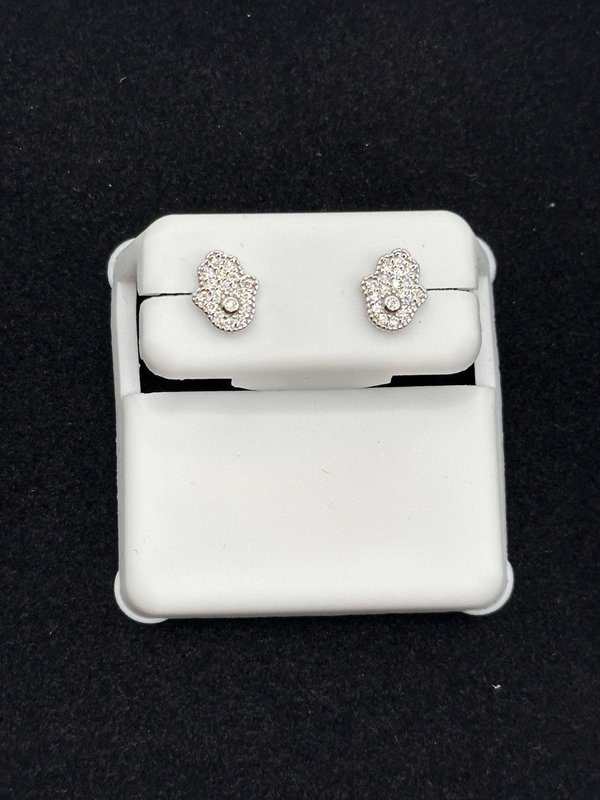 Moissanite Hamsa Hand Stud Earrings 1.00CTW 925 Sterling Silver Pave New