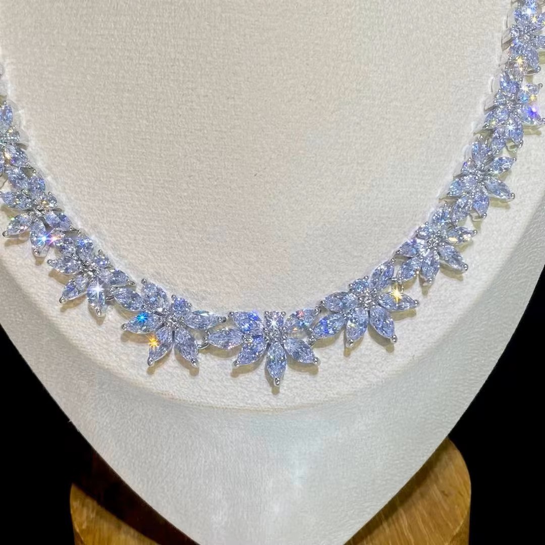 Luxury Elegant Jewelry Sets Bridal Long Necklace Earrings Zirkonia Wedding