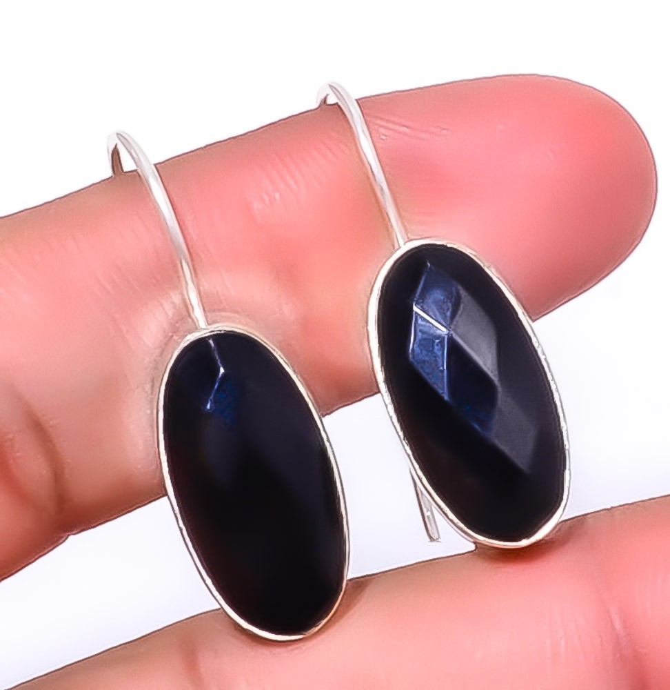Black Onyx Gemstone Silver Handmade Earring 1.09″ A67