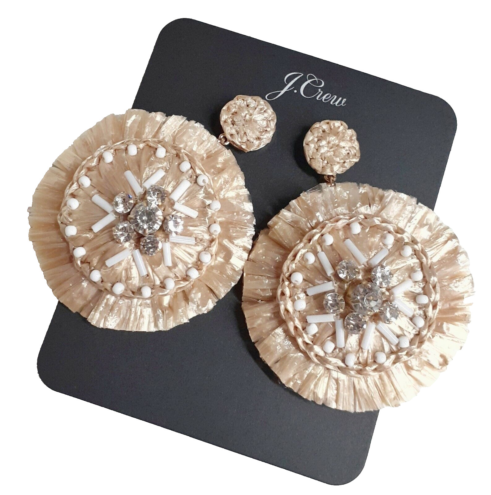 J.Crew Layered Raffia Sparkle Statement Earrings Natural Gold Plated AQ987 NWT
