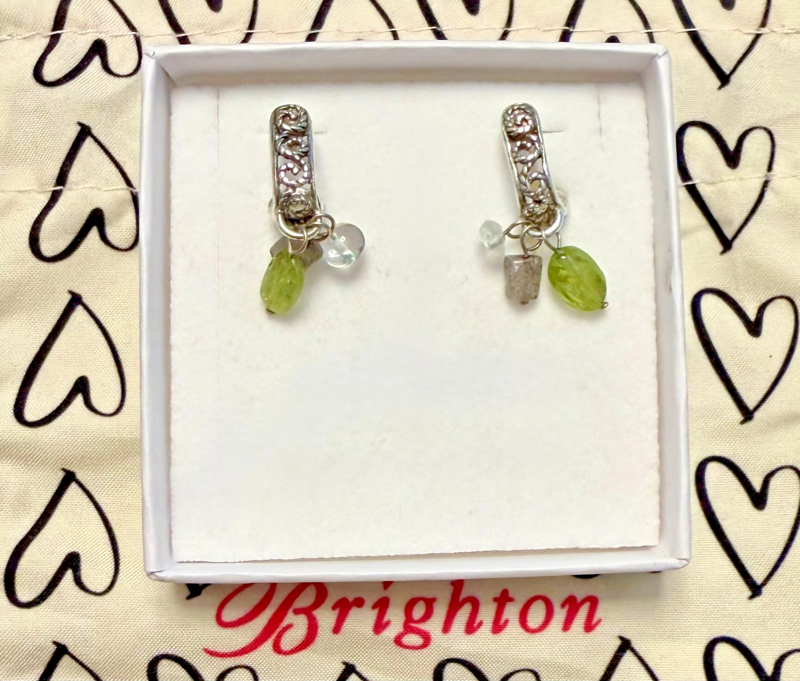 Brighton City Light Silver Dangle Earrings Peridot Green Quartz Semi-Precious