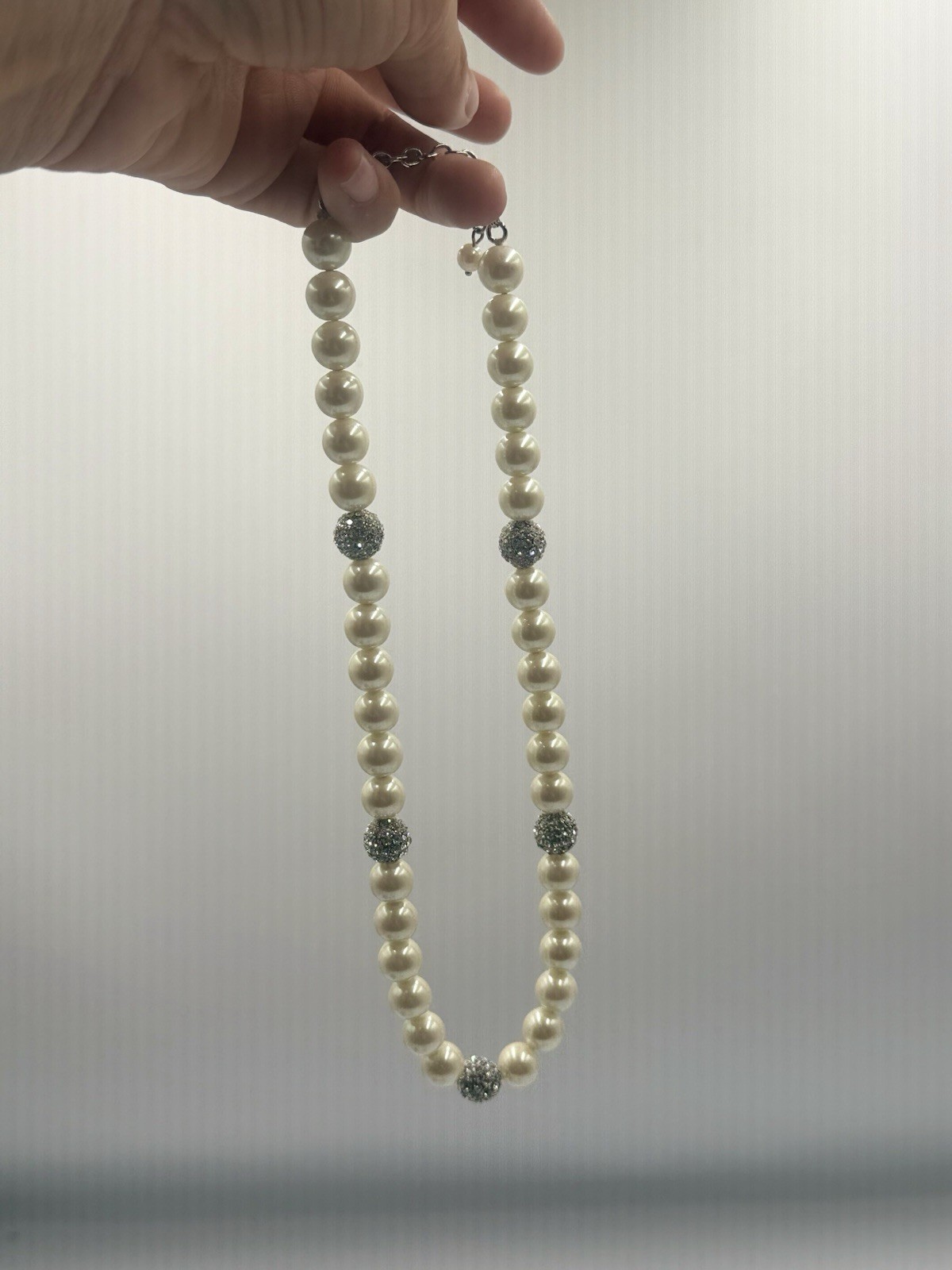 Faux Pearl Crystal Pavé Beaded Statement Necklace Wedding Bridal Silver