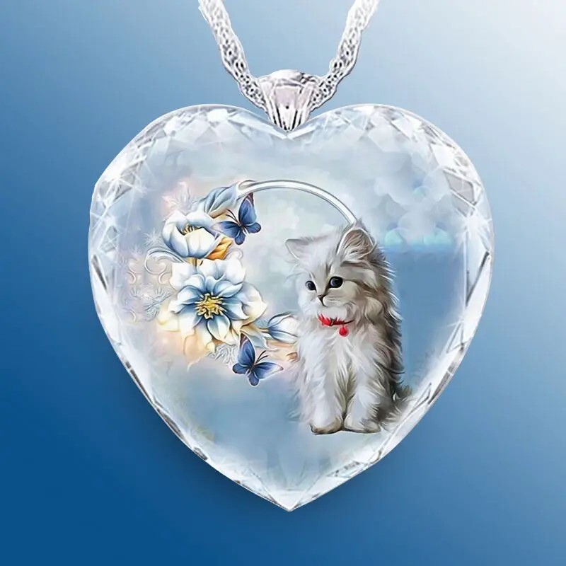 Gorgeous Heart Shaped Cat Love of Butterfly Pendant Necklace Accessories