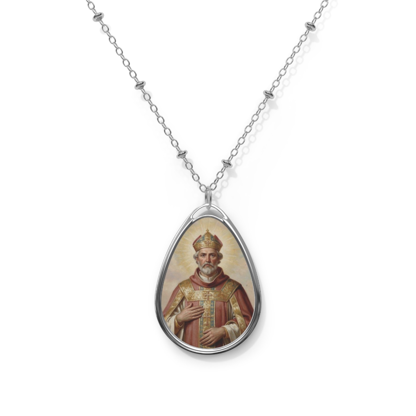 Saint Augustine Of Canterbury, Oval Pendant Necklace, Christian Gift