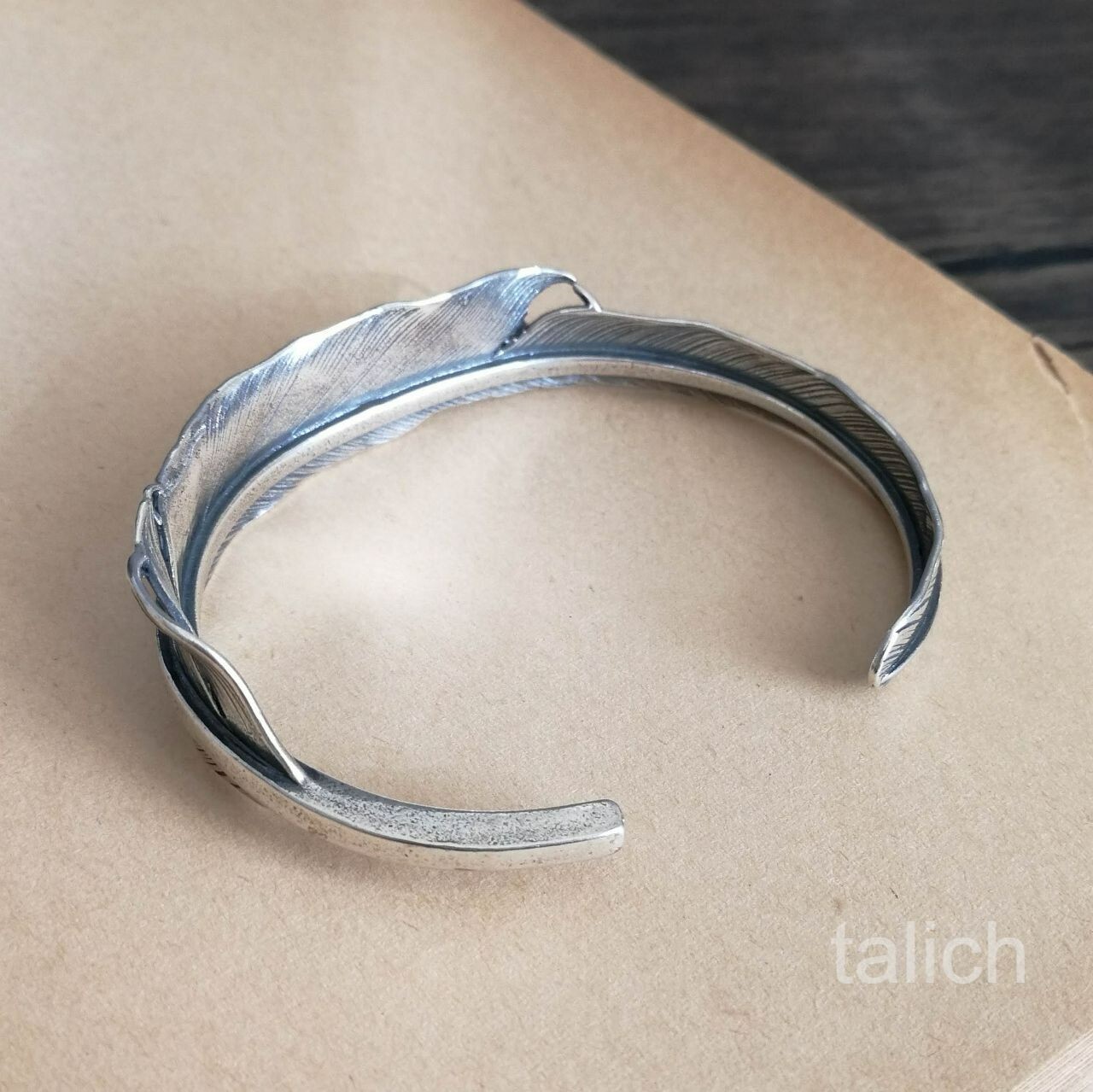 Solid 925 Sterling Silver Feather Cuff Bracelet Adjustable Unique Fine Details