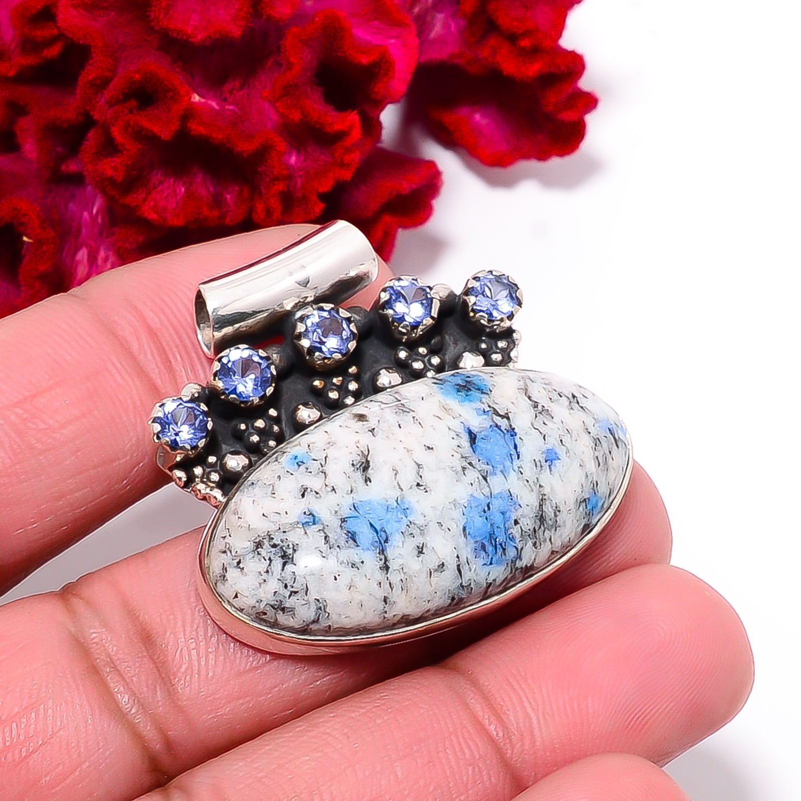 K2 Blue Azurite – Pakistan & Tanzanite 925 Sterling Silver Pendant 1.29″ P7029