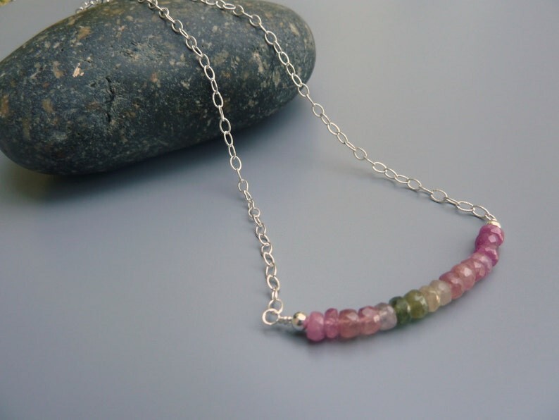 4-5MM Nature Tourmaline Faceted Rondelle Beads Silver Chain Women Necklaces 18”