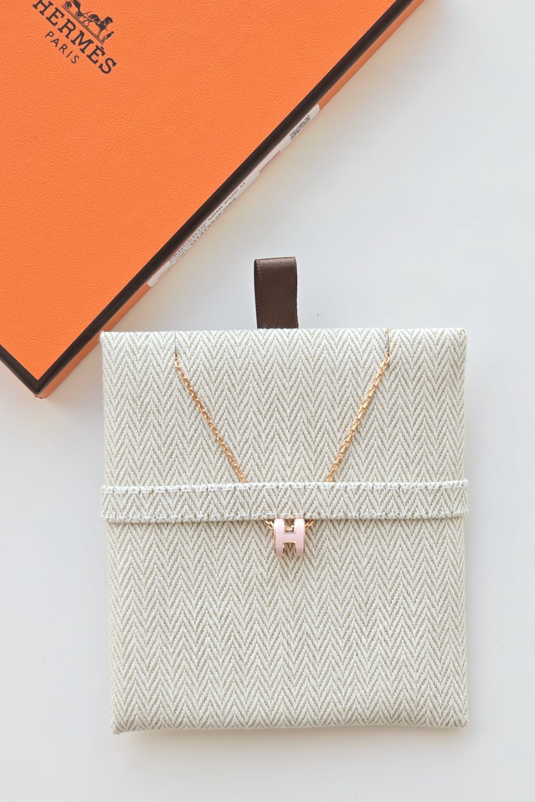 New HERMES Mini Pop H Pendant Necklace Rose Dragee Pink Rose Gold Hardware RGHW