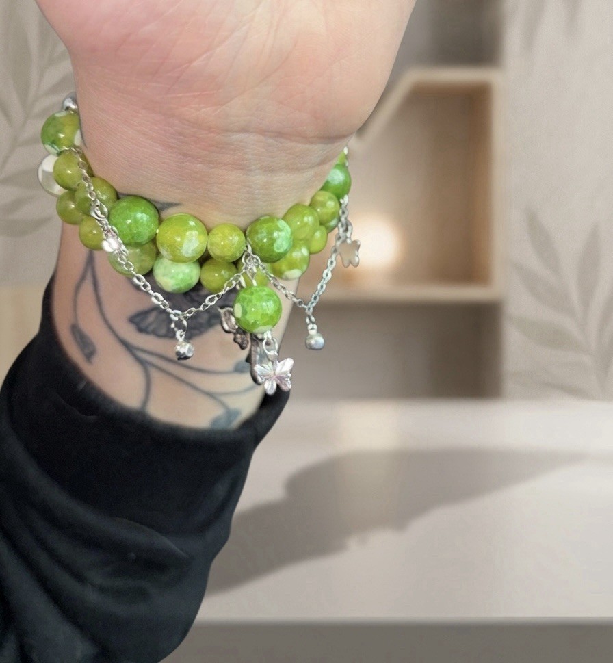 Green Stone Beaded Double-Strand Charm Apple Watch Band 38/40/41mm