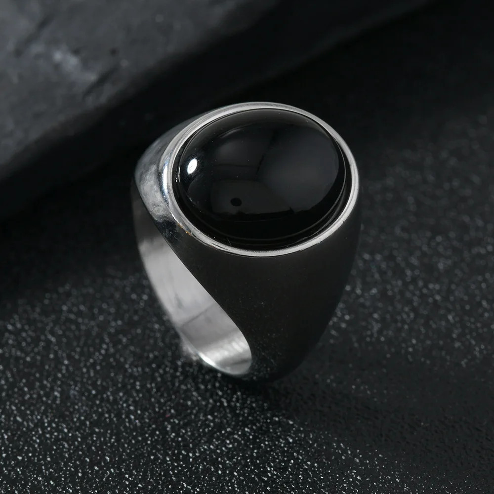 Stainless Steel Stone Ring Oval Tension Setting Vintage Wedding Unisex Jewelry
