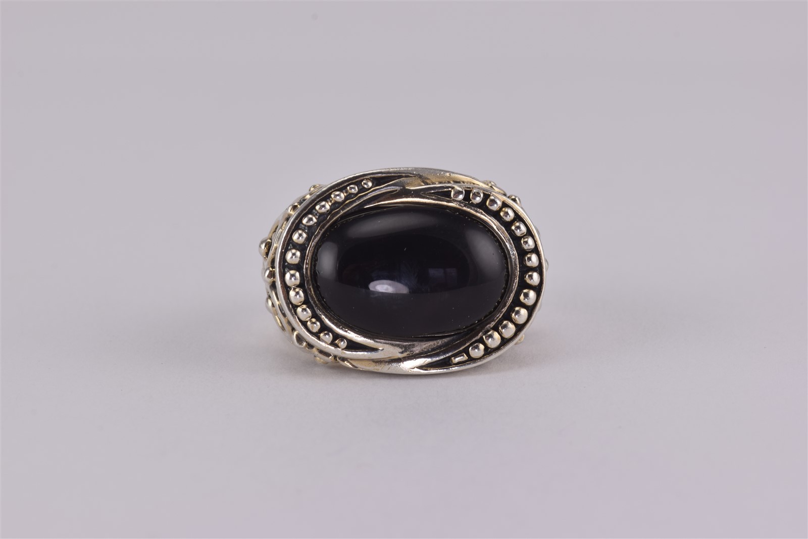 Sterling Silver Oval Black Onyx Bead Scroll Statement Band Ring 16g NK 925 Sz: 7