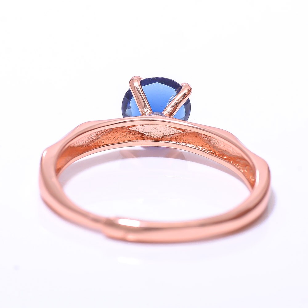 Blue Sapphire (Lab-Created) Rose Gold Plated Ring Adjst C-12