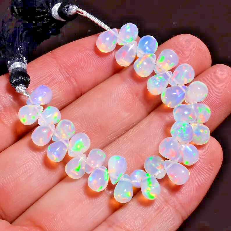 Natural Ethiopian Opal Beads – Teardrop Smooth Briolette Gemstone for Jewelry Ma