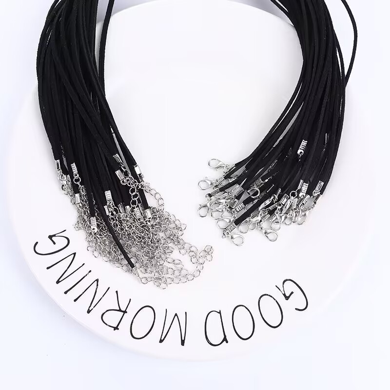 25 Black Faux Suede Cord String Necklace Lobster Clasp 17″ Fit DIY Pendant