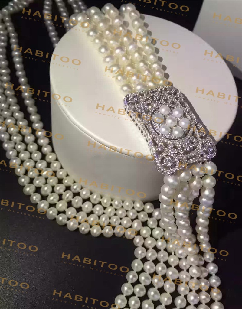 4rows freshwater pearl white near round necklace 7-8mm 35-40inch