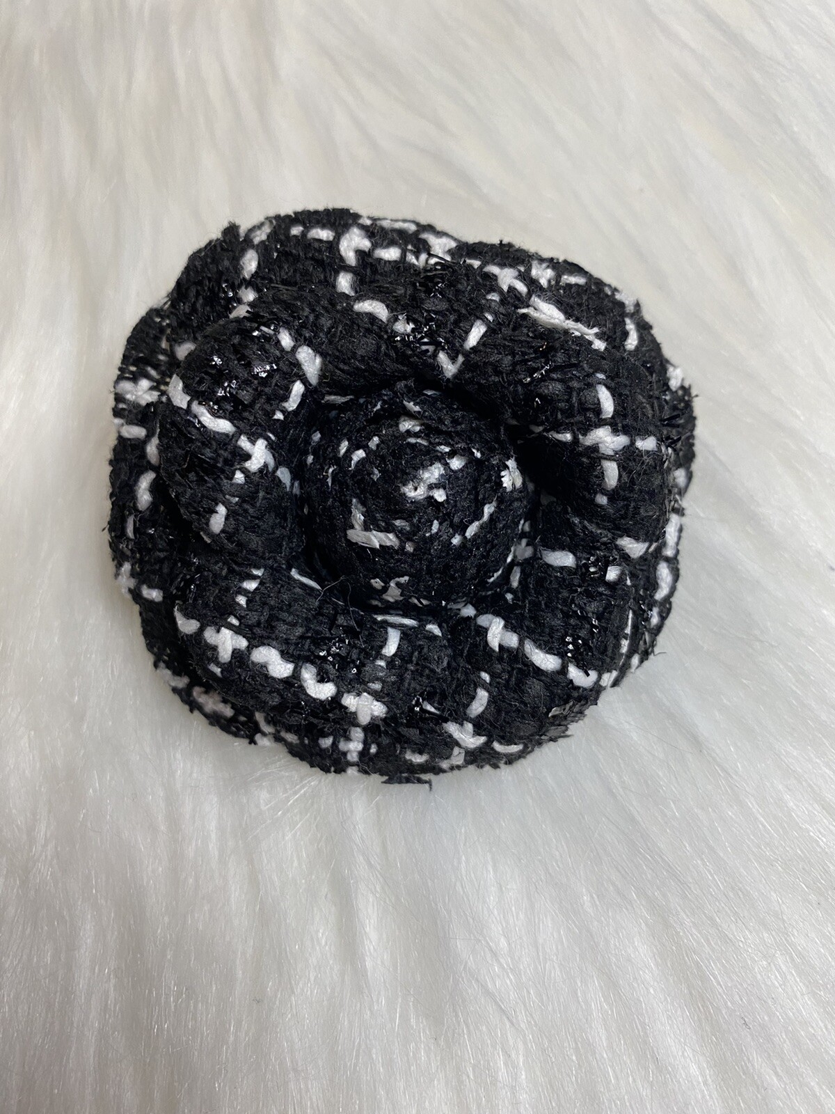 Camellia Brooch Pin Tweed Black New Handmade