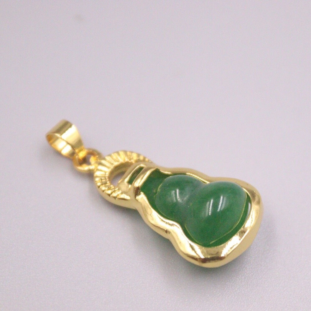 Gold Plated Simulated Heating Jade Small Gourd Green Jadeite Pendant US