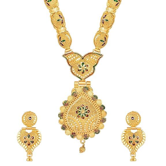 Latest Long Design Necklace Set For Women Traditional Gold Plated Jewellery Set
