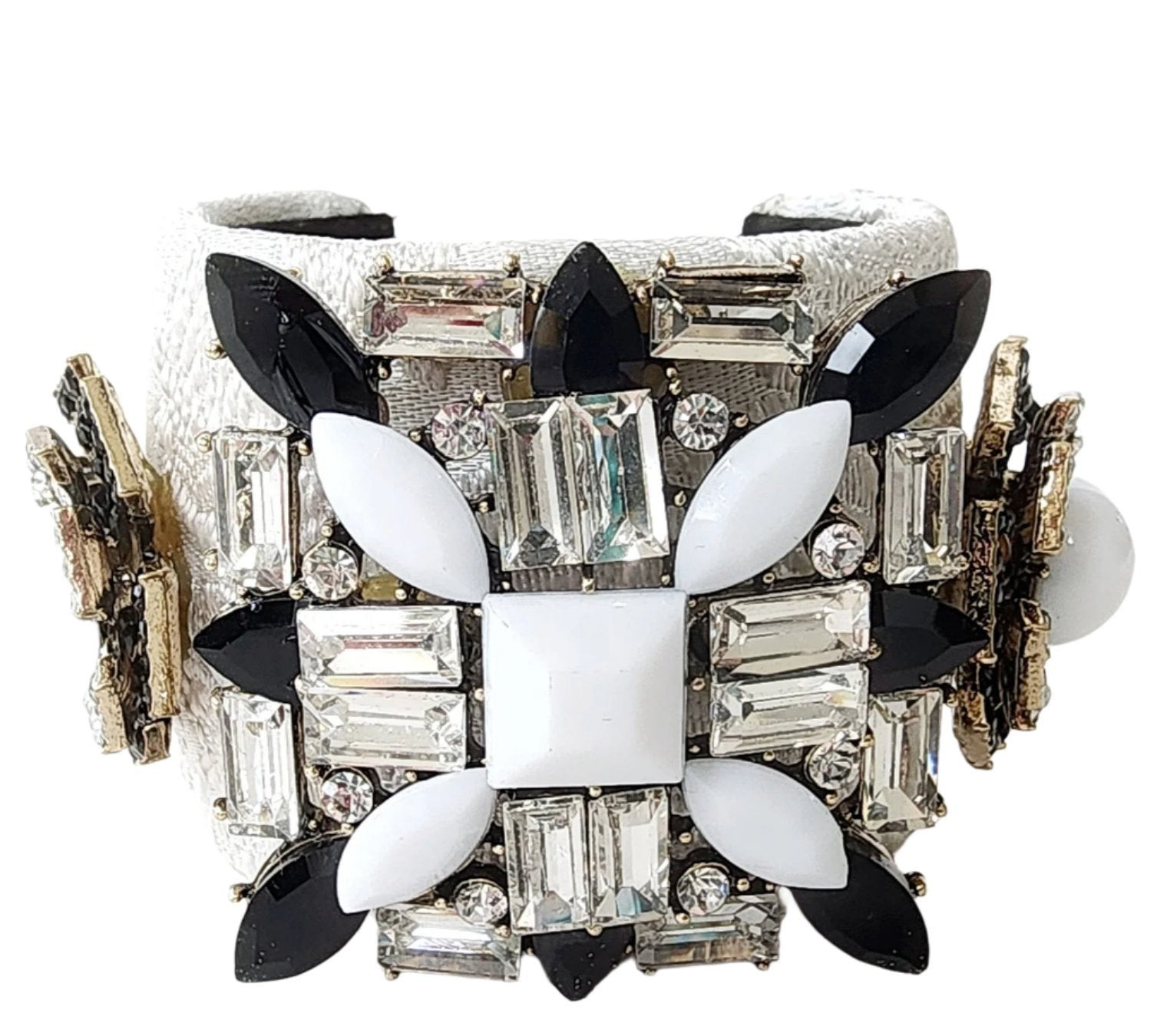 White and Black Jeweled Cuff Bracelet