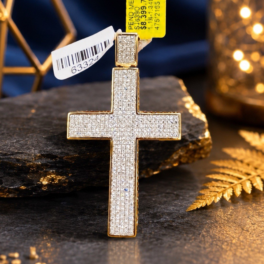 10K Gold Cross Pendant White Pave barcode :- 63324