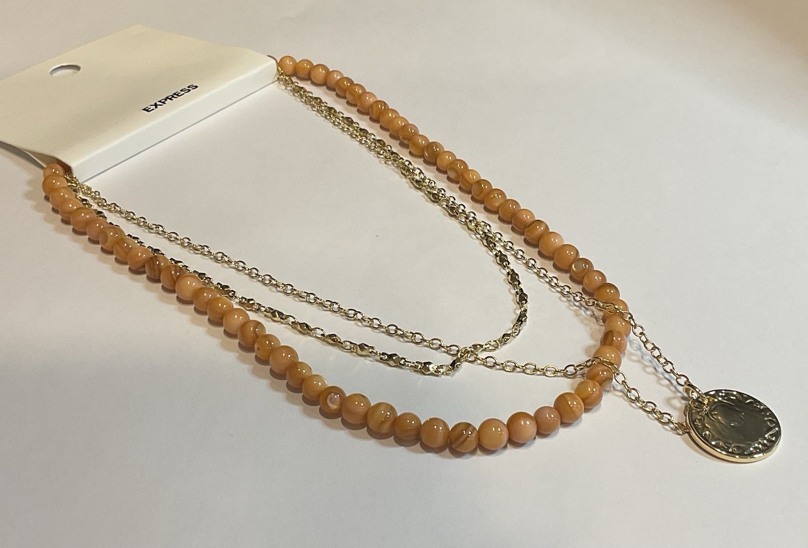NWT EXPRESS Beaded Gold Tone Chain Necklace W/ Pendant Original $30 Item # 1162