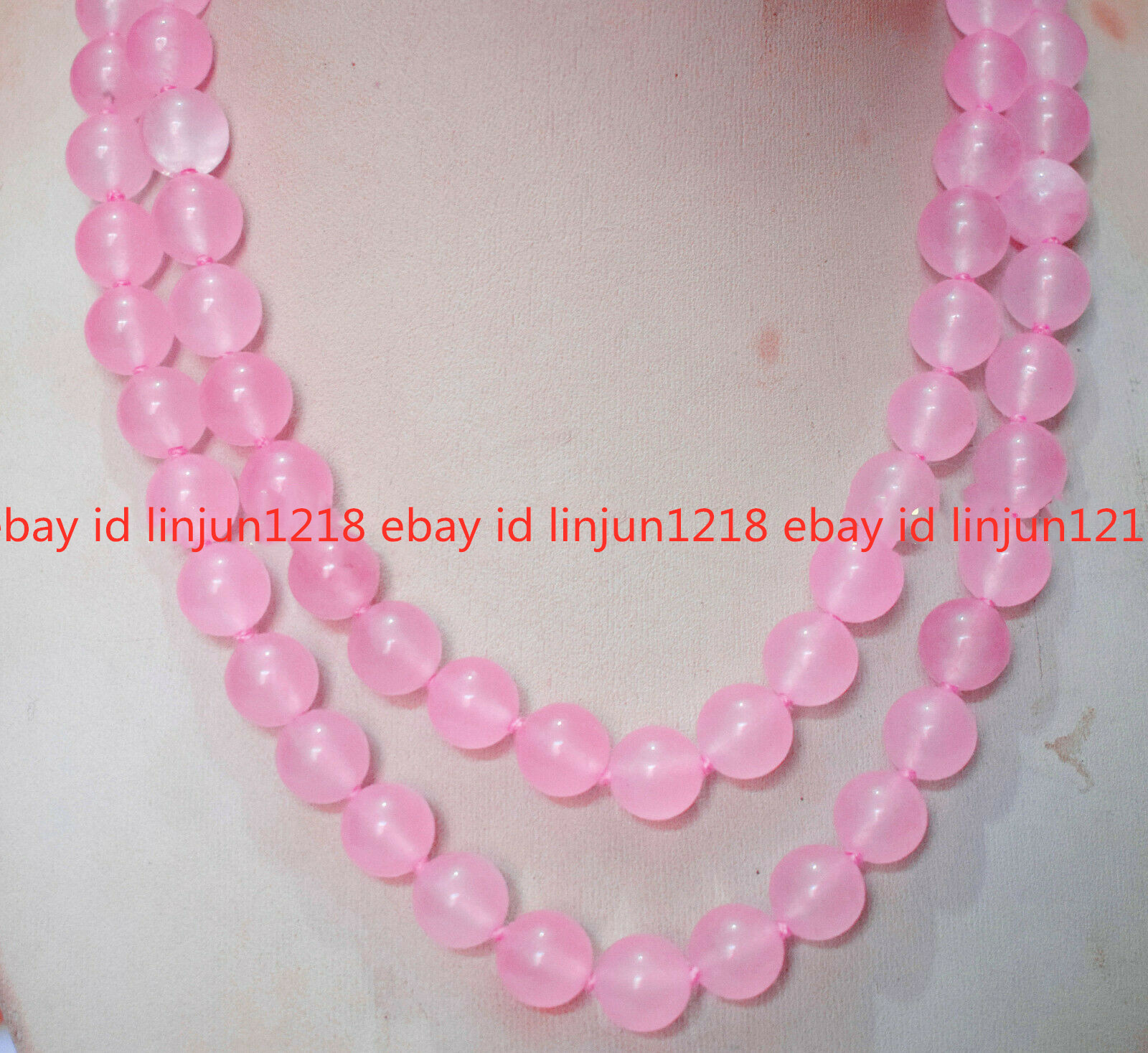 Natural 8mm Rare Pink Jade Quartz Gemstone Round Necklace Long 36” AAA
