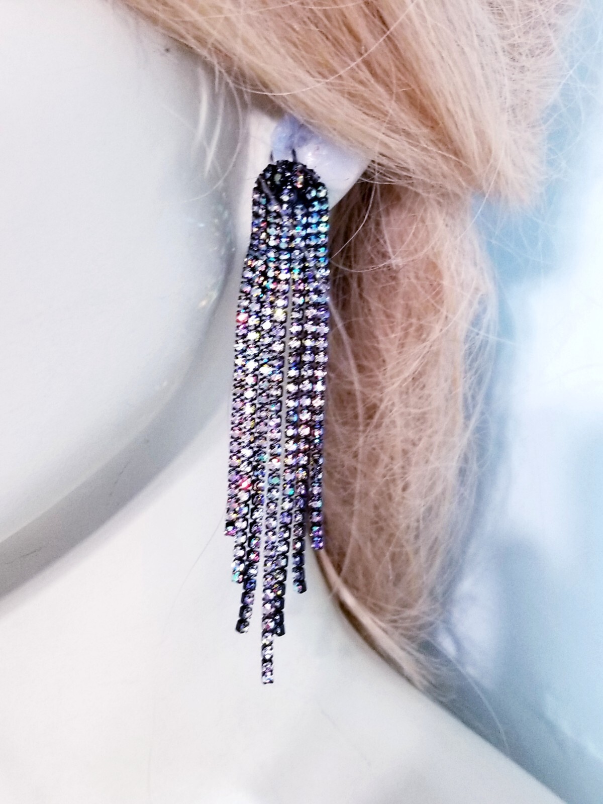 Chandelier Drop Dangle Earrings Rhinestone Crystal 3.6 inch AB Iridescent