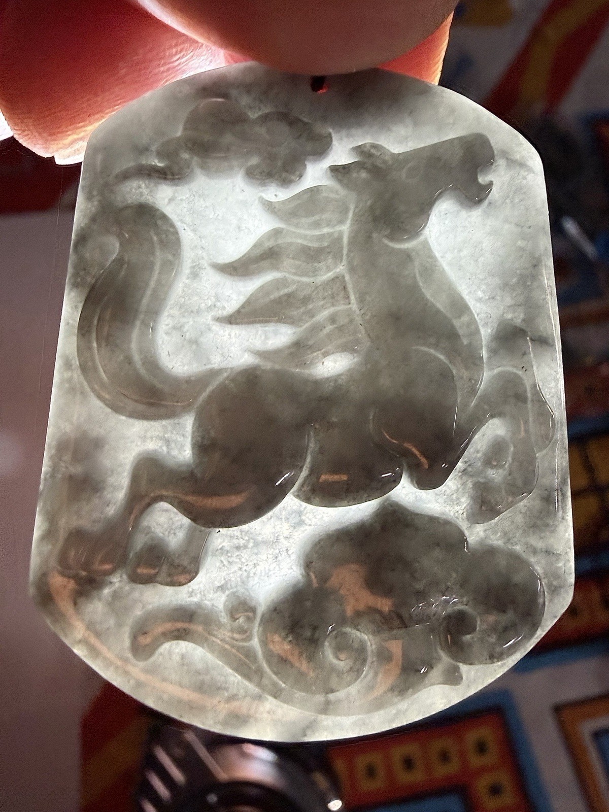 Certified Type A Jadeite Horse Pendant Grey Burmese Jade Necklace 25.21g