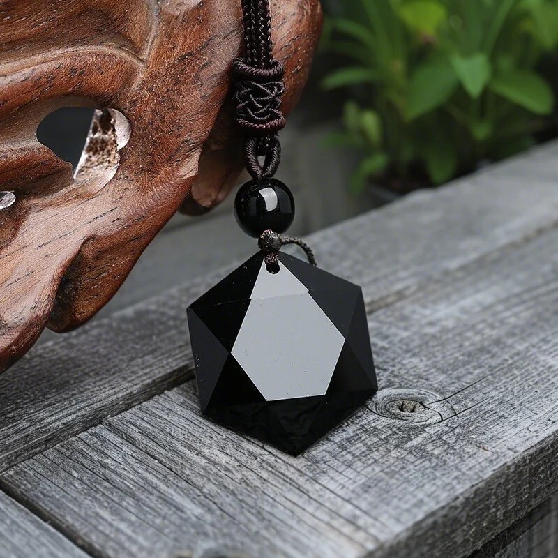 Hexagonal Obsidian Point Pendant Amulet Protection Healing Man Woman Necklace
