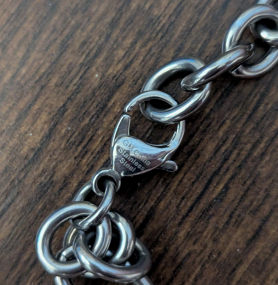 Silver Stainless Steel Bracelet with ‘M’ in Heart Lock Charm with Rhinestones