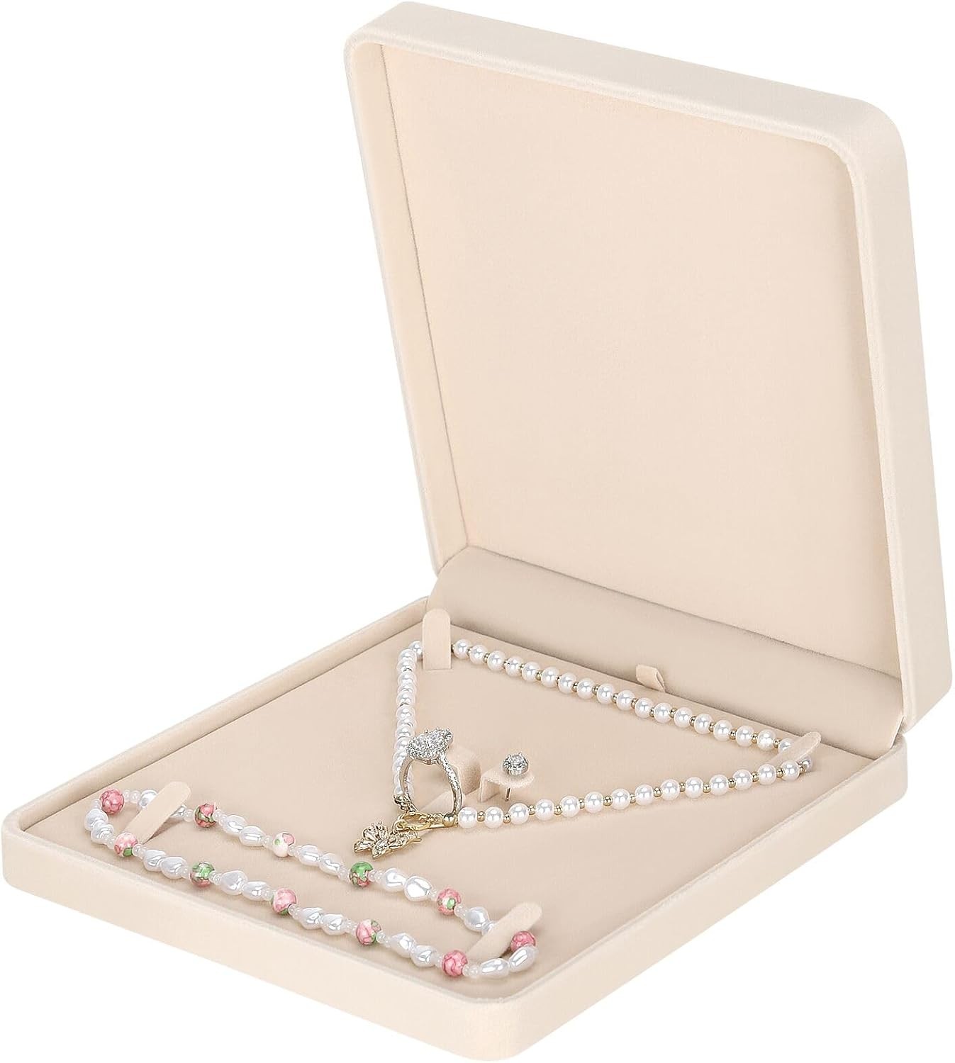 Velvet Jewelry Set Box Velvet Gift Box Bracelet Necklace Earring Ring Pink)