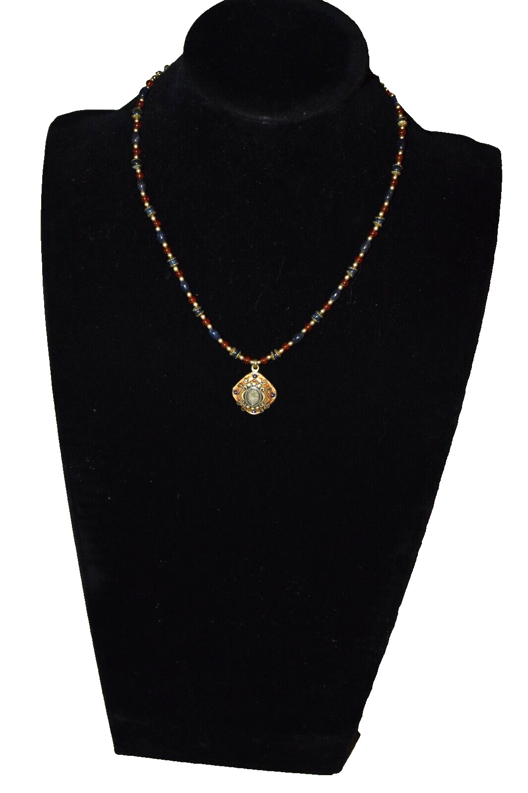 MICHAEL GOLAN Beaded Necklace w/ Square Pendant Choker 24K Gold Plated B1