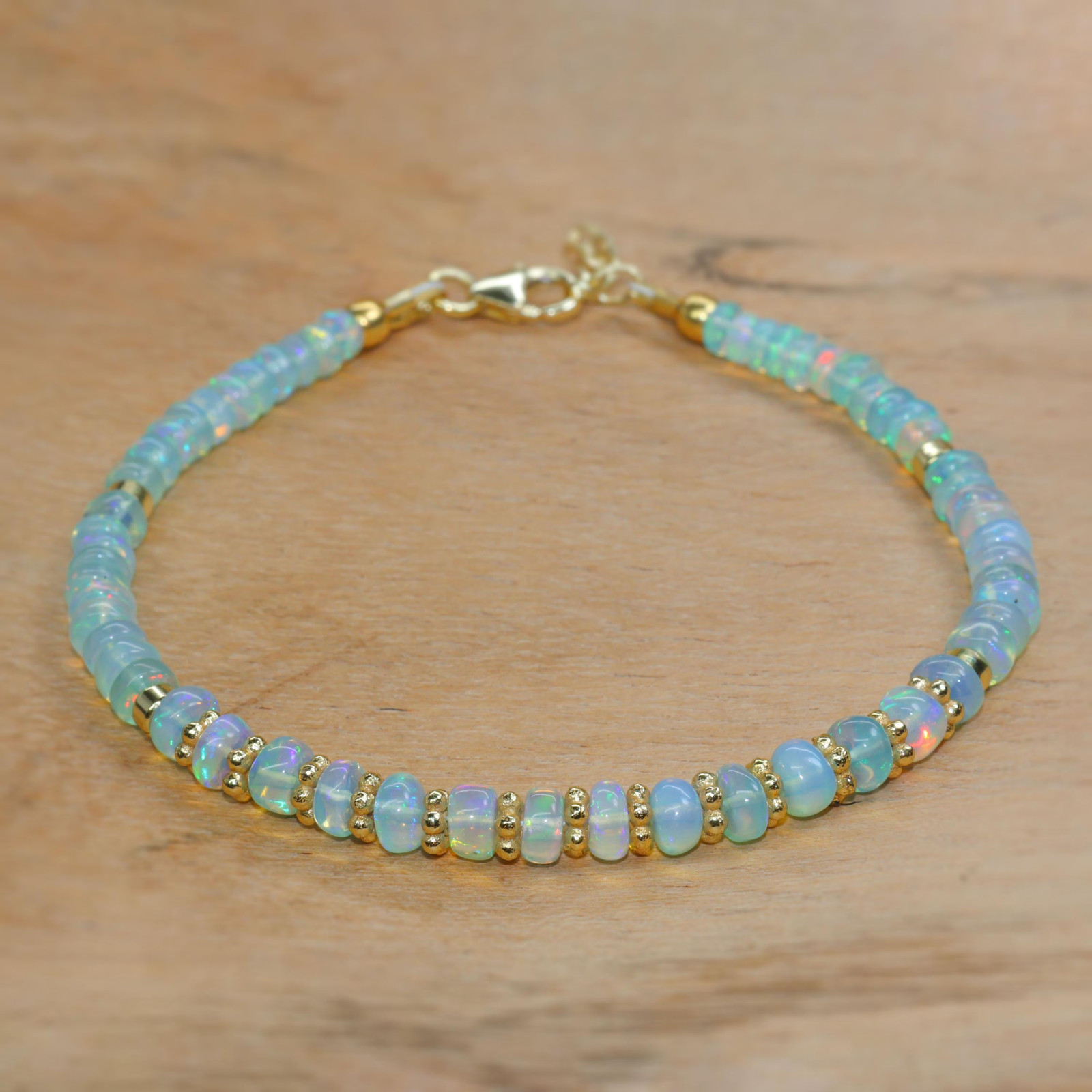 Fire Green Opal Gemstone Dainty Beads Bracelet, Natural Ethiopian Opal Gemstone